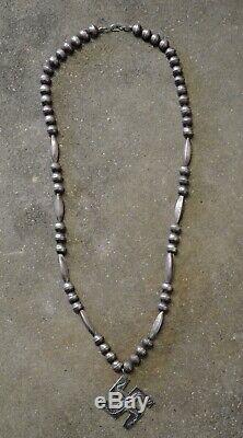 RARE Vintage Old Pawn Navajo Necklace Fred Harvey Era Silver Beads Whirling Log