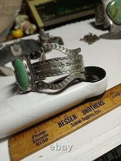 RARE WOW ANTIQUE NAVAJO STERLING FRED HARVEY SNAKE CUFF TURQUOISE pyrite