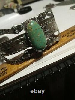 RARE WOW ANTIQUE NAVAJO STERLING FRED HARVEY SNAKE CUFF TURQUOISE pyrite