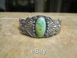 REAL OLD 1920's Fred Harvey Era Navajo 900 Coin Silver Turquoise Bracelet