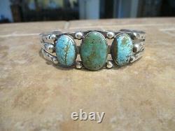 REAL OLD Fred Harvey Era Maisels Navajo Sterling THREE TURQUOISE Bracelet