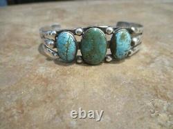 REAL OLD Fred Harvey Era Maisels Navajo Sterling THREE TURQUOISE Bracelet