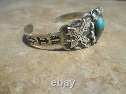 REAL OLD Fred Harvey Era NAVAJO INDIAN HANDMADE Coin Silver Turquoise Bracelet