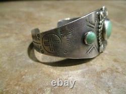 REAL OLD Fred Harvey Era Navajo Sterling Silver Green Turquoise Design Bracelet
