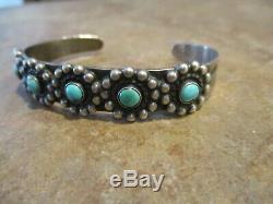 REAL OLD Fred Harvey Era Navajo Sterling Silver Turquoise FLOWER Row Bracelet