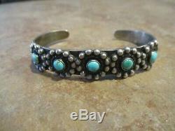 REAL OLD Fred Harvey Era Navajo Sterling Silver Turquoise FLOWER Row Bracelet