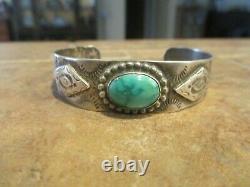 REAL OLD Fred Harvey Era Navajo Sterling Silver Turquoise SHIELD Design Bracelet