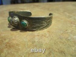 REAL OLD Fred Harvey Era Navajo Sterling Turquoise Stamped DESIGN Bracelet