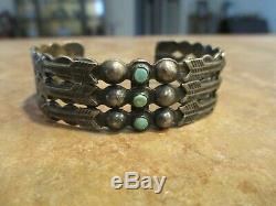REAL OLD Fred Harvey Era ZUNI Coin Silver Turquoise APPLIED ARROWS Bracelet