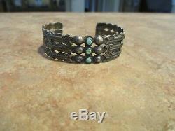 REAL OLD Fred Harvey Era ZUNI Coin Silver Turquoise APPLIED ARROWS Bracelet