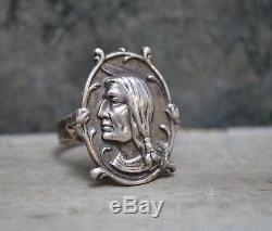 Rare Antique VTG Silver Fred Harvey Era INDIAN CHIEF RING Art Nouveau old pawn 7