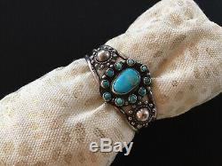 Rare Fred Harvey Era Turquoise Sterling Silver Zuni Cluster Cuff bracelet Navajo