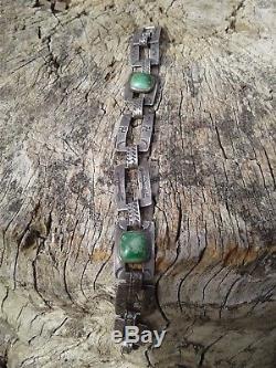 Rare Fred Harvey Era Whirling Logs Sterling Silver & Turquoise Link Bracelet