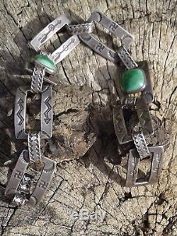 Rare Fred Harvey Era Whirling Logs Sterling Silver & Turquoise Link Bracelet