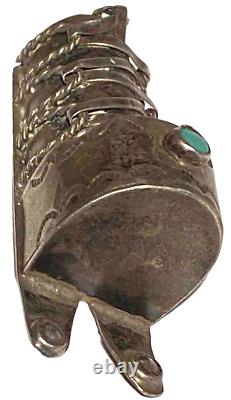 Rare Navajo Silver Turquoise Artisan Cradle Figure Brooch Pin Fred Harvey Era