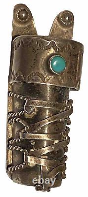 Rare Navajo Silver Turquoise Artisan Cradle Figure Brooch Pin Fred Harvey Era