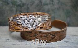 Rare Navajo VTG Old Pawn Whirling Log Arrow Cuff Bracelet Fred Harvey Silver