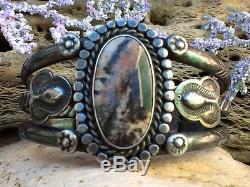 Rare Old Pawn Fred Harvey Petrified Wood Navajo Sterling Silver Cuff Bracelet