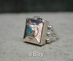 Rare Vintage Navajo Fred Harvey Era Silver Turquoise Native American Poison Ring