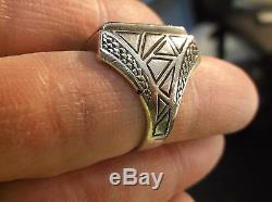 Rare Vtg Southwestern Sterling Silver Mens Ring, With Shield/crest, Fred Harvey