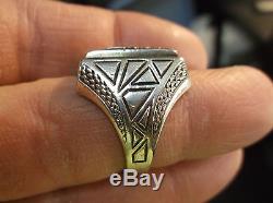 Rare Vtg Southwestern Sterling Silver Mens Ring, With Shield/crest, Fred Harvey