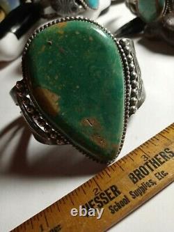 Rare Wow Antique Navajo Sterling Fred Harvey Cuff Huge Turquoise. Green