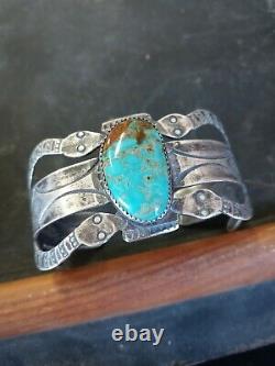 Rare Wow Antique Navajo Sterling Fred Harvey Snake Cuff Turquoise #8 Nice
