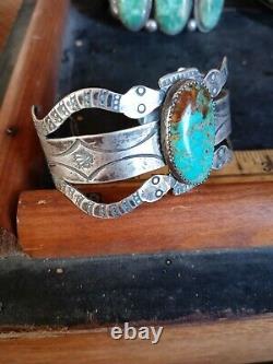 Rare Wow Antique Navajo Sterling Fred Harvey Snake Cuff Turquoise #8 Nice