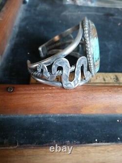 Rare Wow Navajo Sterling Fred Harvey Snake Cuff. #8 Turquoise Nice Looker