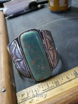 Rare Wow Pawn Navajo Sterling Fred Harvey Wing Cuff. Green Turquoise