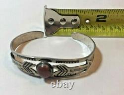 Rx131 Handmade Fred Harvey Sterling Silver And Red Stone Bracelet