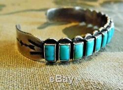 SALE Early Fred Harvey Silver Rare Rectangular Turquoise Row Cuff Bracelet
