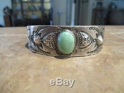 SCARCE OLD 1920's Fred Harvey Era Coin Silver Turquoise WHIRLING LOG Bracelet