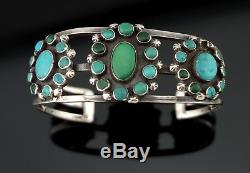 SEE DES Vtg Sterling Silver OLD Fred Harvey Navajo Green Turquoise Cuff Bracelet