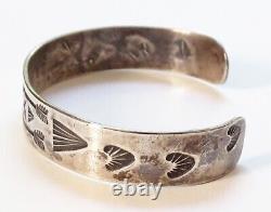 SMALL Fred Harvey Era Navajo Sterling Cuff Bracelet Whirling Logs Stamped 5 7/8