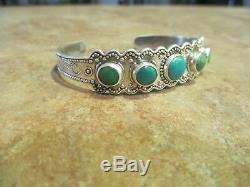 SPECIAL OLD Fred Harvey Era Navajo SILVER ARROW Sterling Turquoise ROW Bracelet