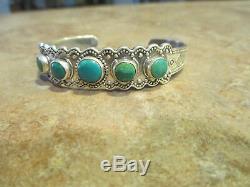 SPECIAL OLD Fred Harvey Era Navajo SILVER ARROW Sterling Turquoise ROW Bracelet