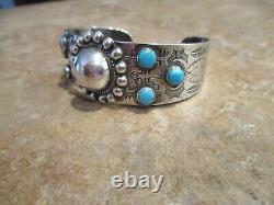 SPECIAL Old 1940's Fred Harvey Navajo Sterling Silver Turquoise CONCHO Bracelet