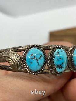 STERLING SILVER NAVAJO Style 3 TURQUOISE Stone Small CUFF ChIld's Bracelet