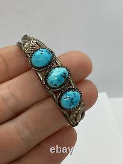 STERLING SILVER NAVAJO Style 3 TURQUOISE Stone Small CUFF ChIld's Bracelet