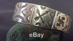 STERLING SILVER WHIRLING LOGS TURQUOISE CUFF BRACELET Fred Harvey era
