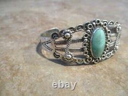 Scarce OLD Fred Harvey Era Navajo INDIAN HANDMADE Coin Silver Turquoise Bracelet