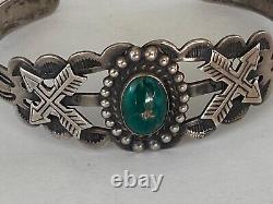 Signed IH COIN SILVER Fred Harvey Era Turquoise CROSSED ARROWS LIZARDS Bracelet