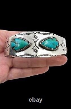 Signed Navajo Fred Harvey Sterling Natural Turquoise Arrow Cuff Bracelet 7.5
