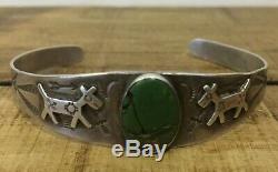 Silver Genuine Fred Harvey Antique Native American Navajo Green Turquoise Bangle