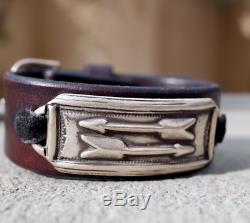 Silver Southwest Cuff Fred Harvey Style Leather Strap with Double Arrows BUFFALO
