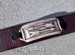 Silver Southwest Cuff Fred Harvey Style Leather Strap with Double Arrows BUFFALO