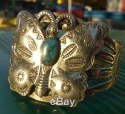 Silver Turquoise Fred Harvey Era Bell Trading Post Navajo Butterfly Bracelet