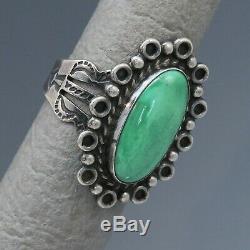 Size 8 Fred Harvey Era Navajo Turquoise Tall Sterling Silver Ring 7.3g