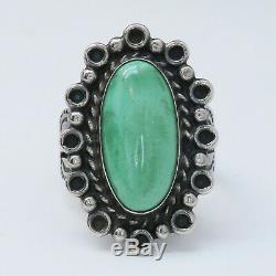 Size 8 Fred Harvey Era Navajo Turquoise Tall Sterling Silver Ring 7.3g